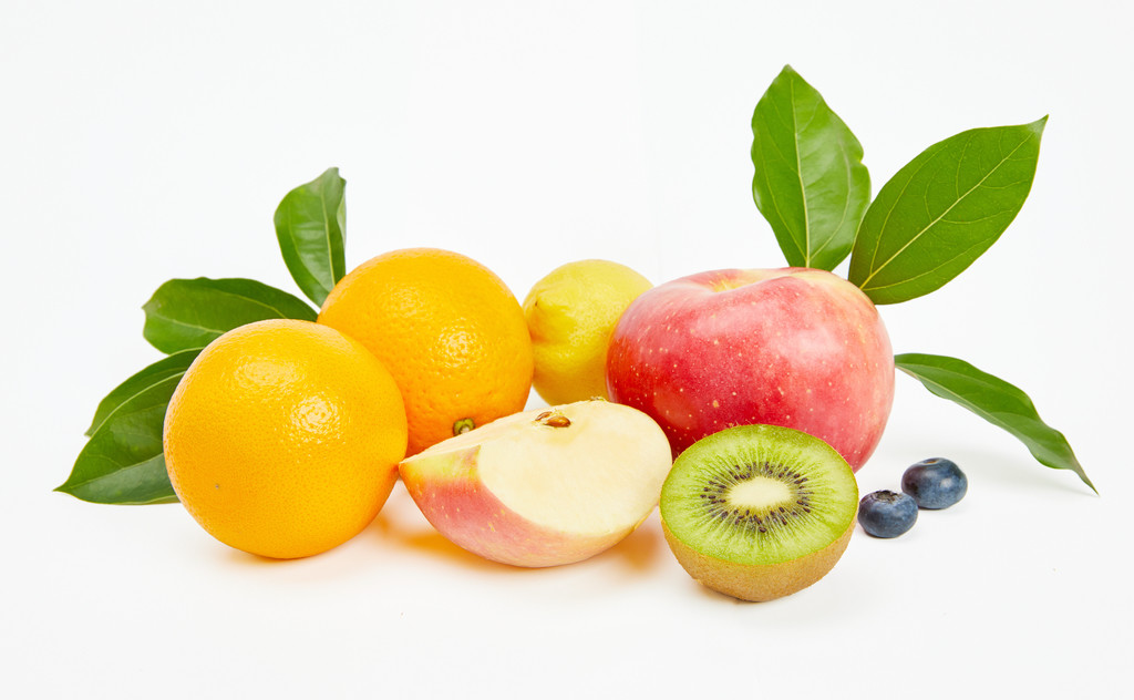 白底丰富水果果蔬背景图片
