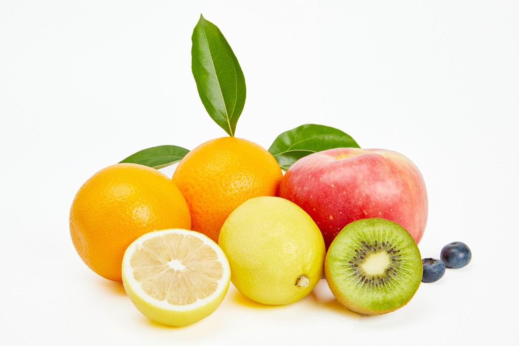 白底丰富水果果蔬背景图片