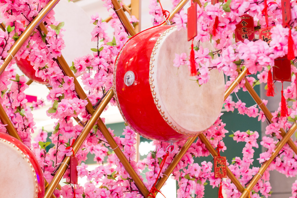 红色新年年货节鼓背景图片