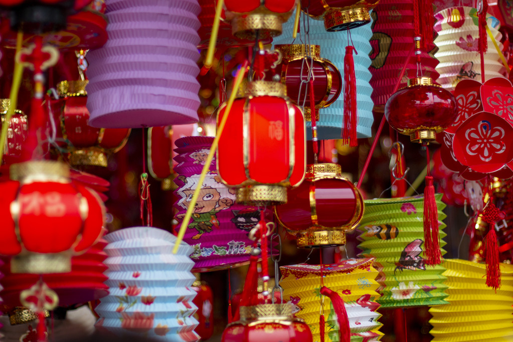 2019新年元宵节逛庙会彩灯节背景图片