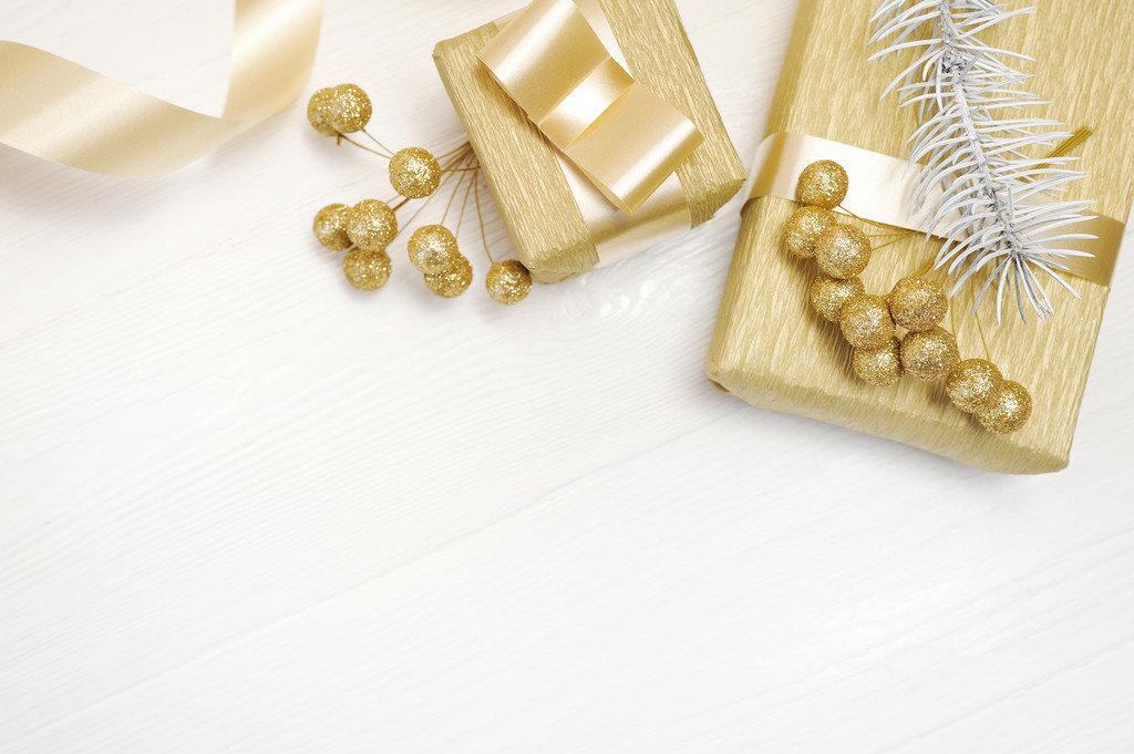 简约金色铃铛礼物圣诞节背景图片