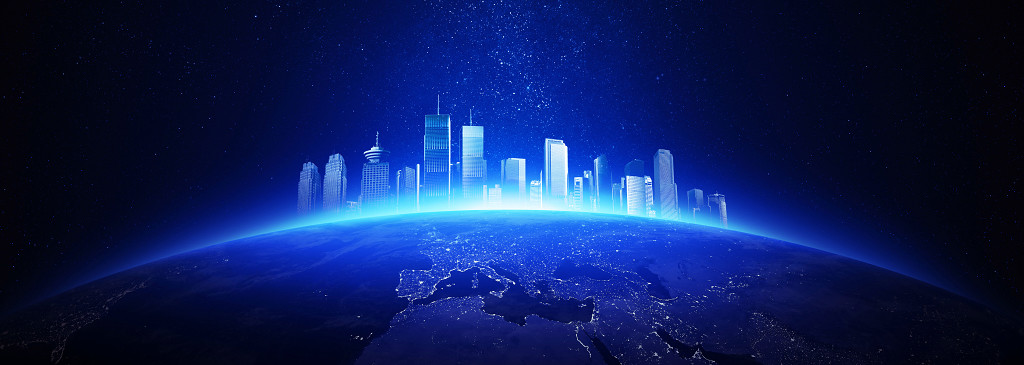 年中总结蓝色科技感地球背景图片