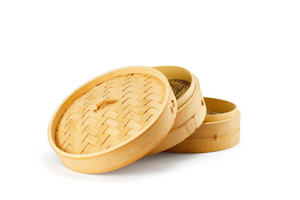 竹编蒸笼竹制小笼包饺子包子笼屉多层蒸屉盖白底图