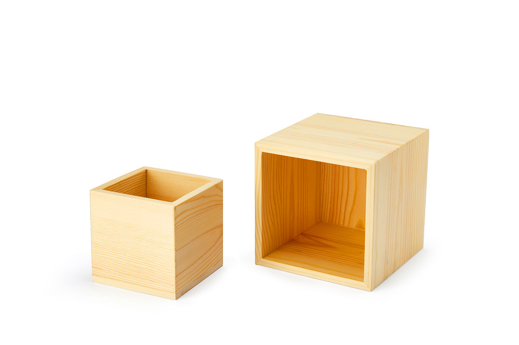 正方形木盒无盖木盒子桌面收纳盒杂物盒白底图