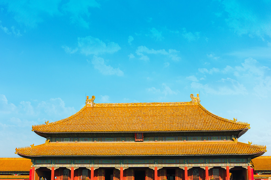 红色故宫中国传统建筑红墙绿瓦背景图片