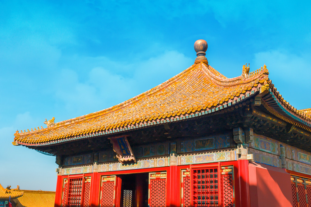 红色故宫中国传统建筑红墙绿瓦背景图片