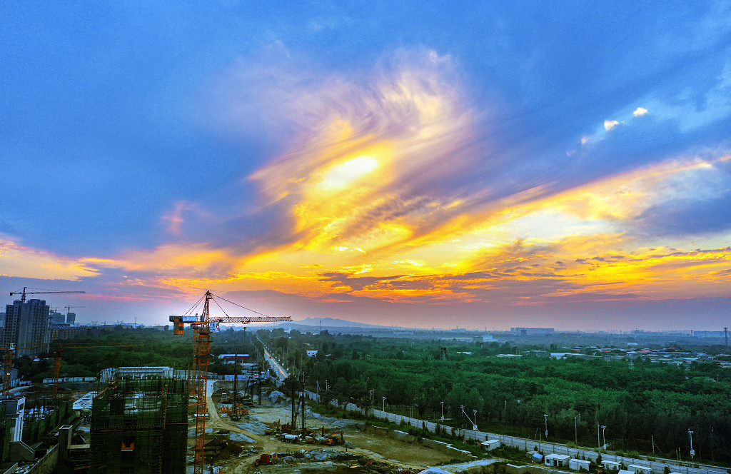 荥阳的天空 航拍晚霞图 晚霞天空