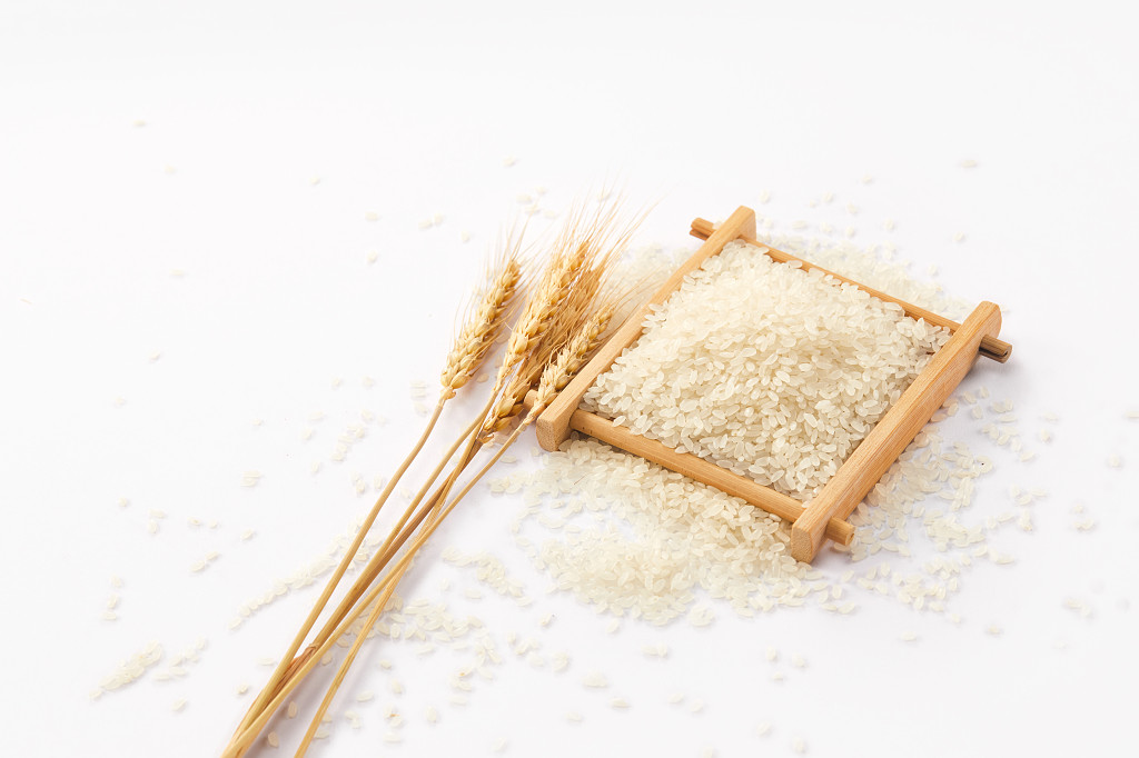 粮食白底木盒麦穗麦子大米丰收配图谷物丰收节