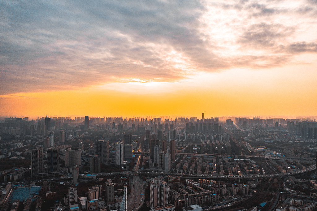 城市风光 城市的晚霞 高楼与晚霞 火烧云