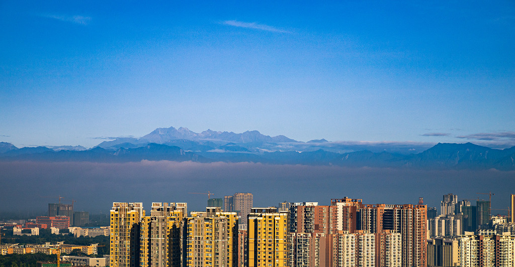 成都温江的清晨以城市楼房为主题拍摄