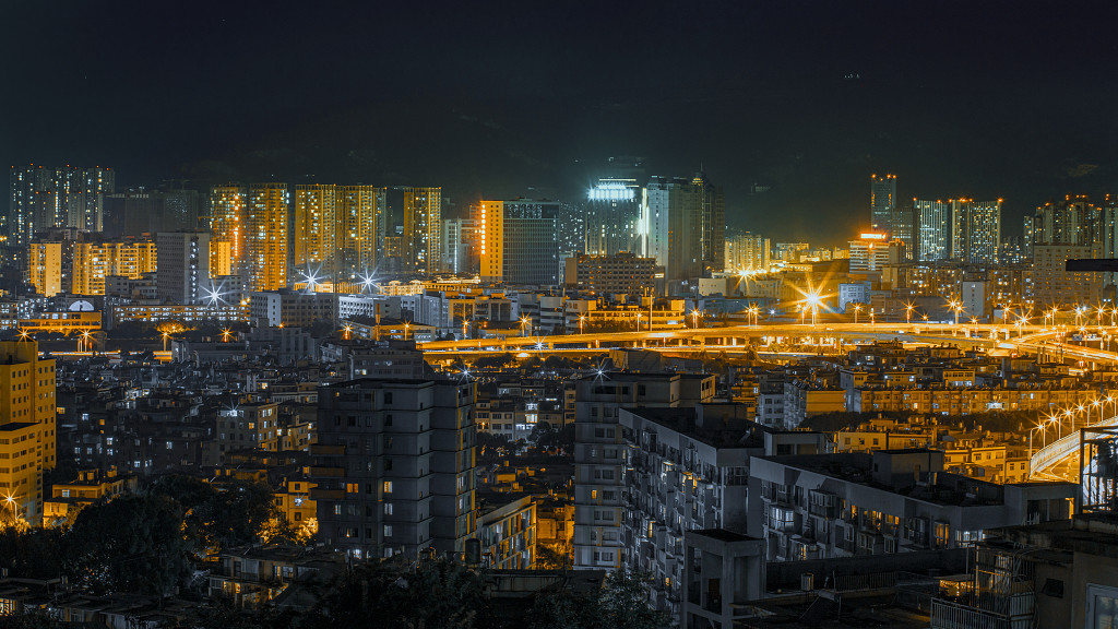 昆明市都市夜景现代建筑高视角图片城市