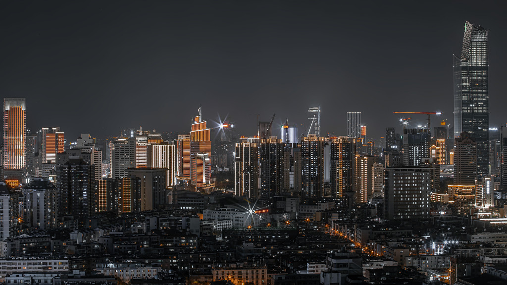 昆明市都市夜景现代建筑高视角图片城市