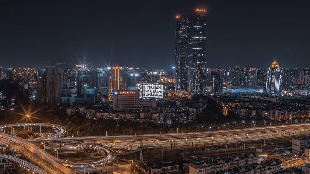 昆明市都市夜景现代建筑高视角图片城市