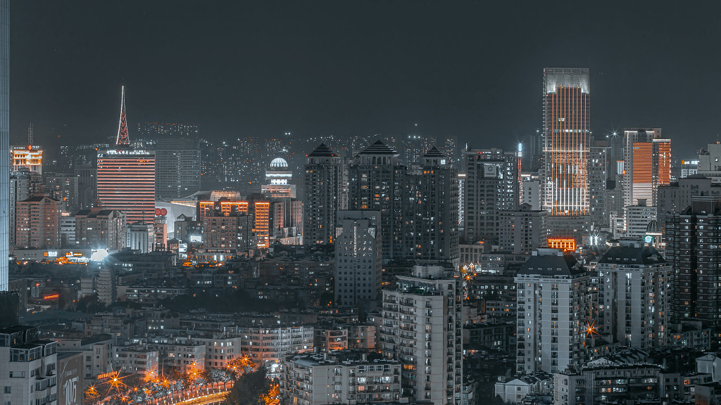 昆明市都市夜景现代建筑高视角图片城市