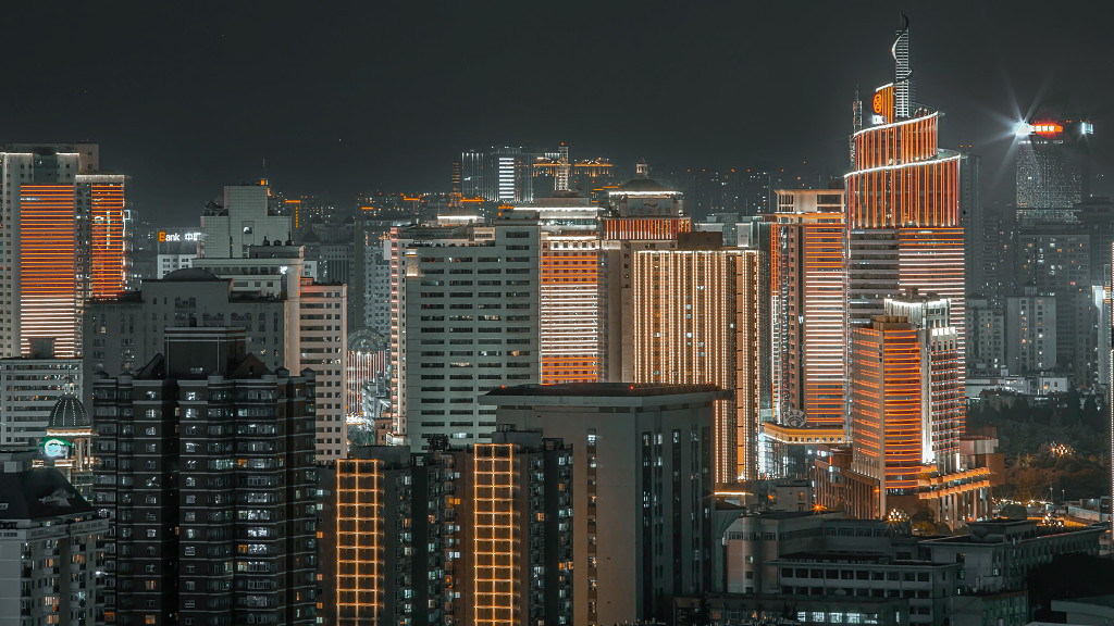 昆明市都市夜景现代建筑高视角图片城市