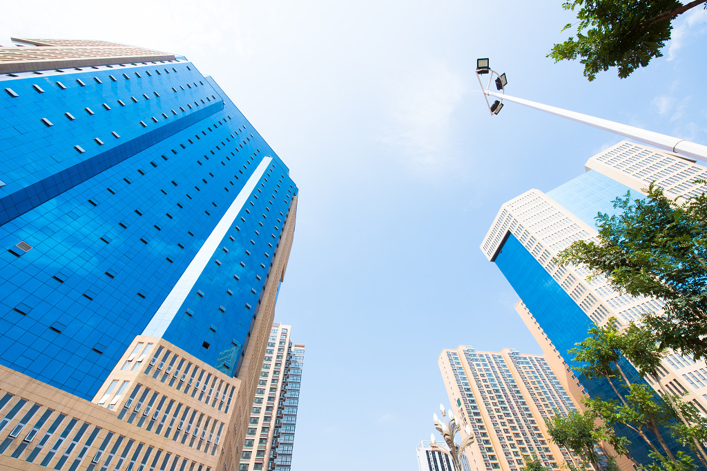 蓝色系商业建筑背景插图JPEG素材商务办公楼