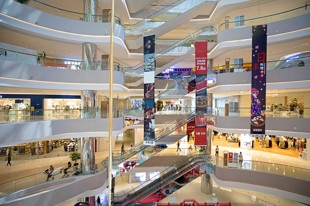 多层大空间商场内景多商店画面商场电梯商场扶梯