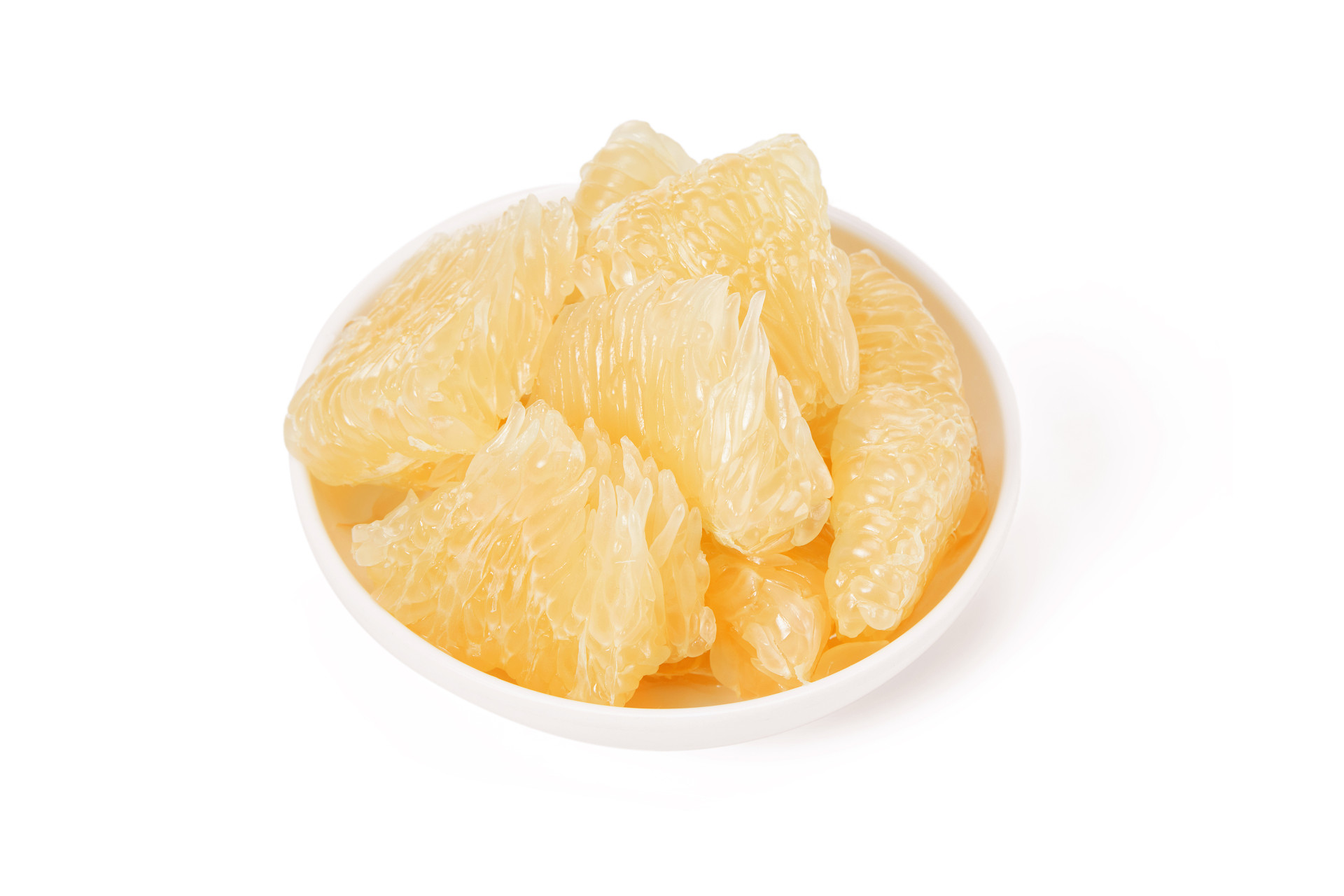 白底水果柚子柚子肉一盘柚子剥开柚子