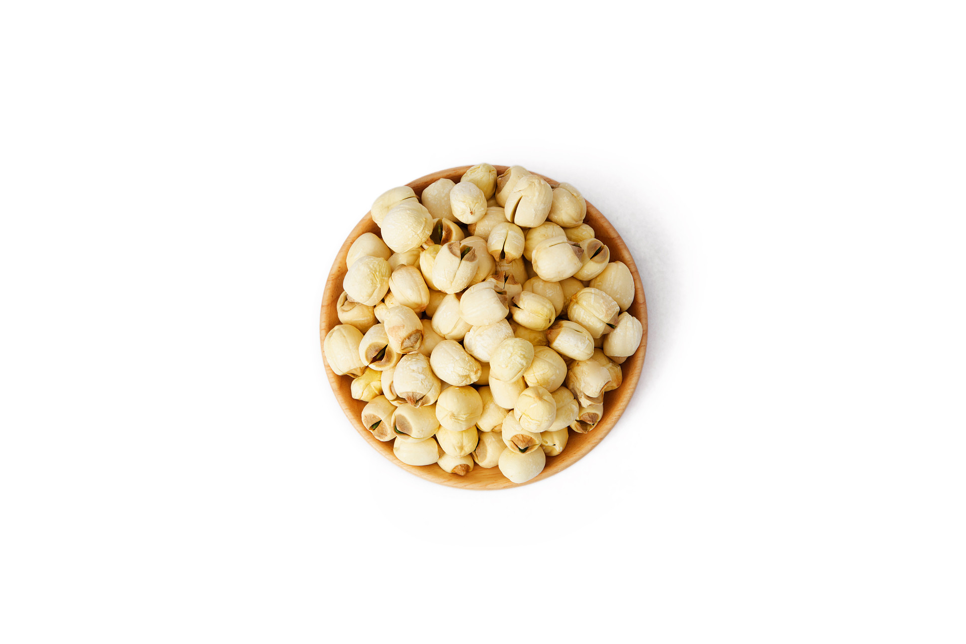 白底俯视图木盘莲子一盘莲子一盘粮食