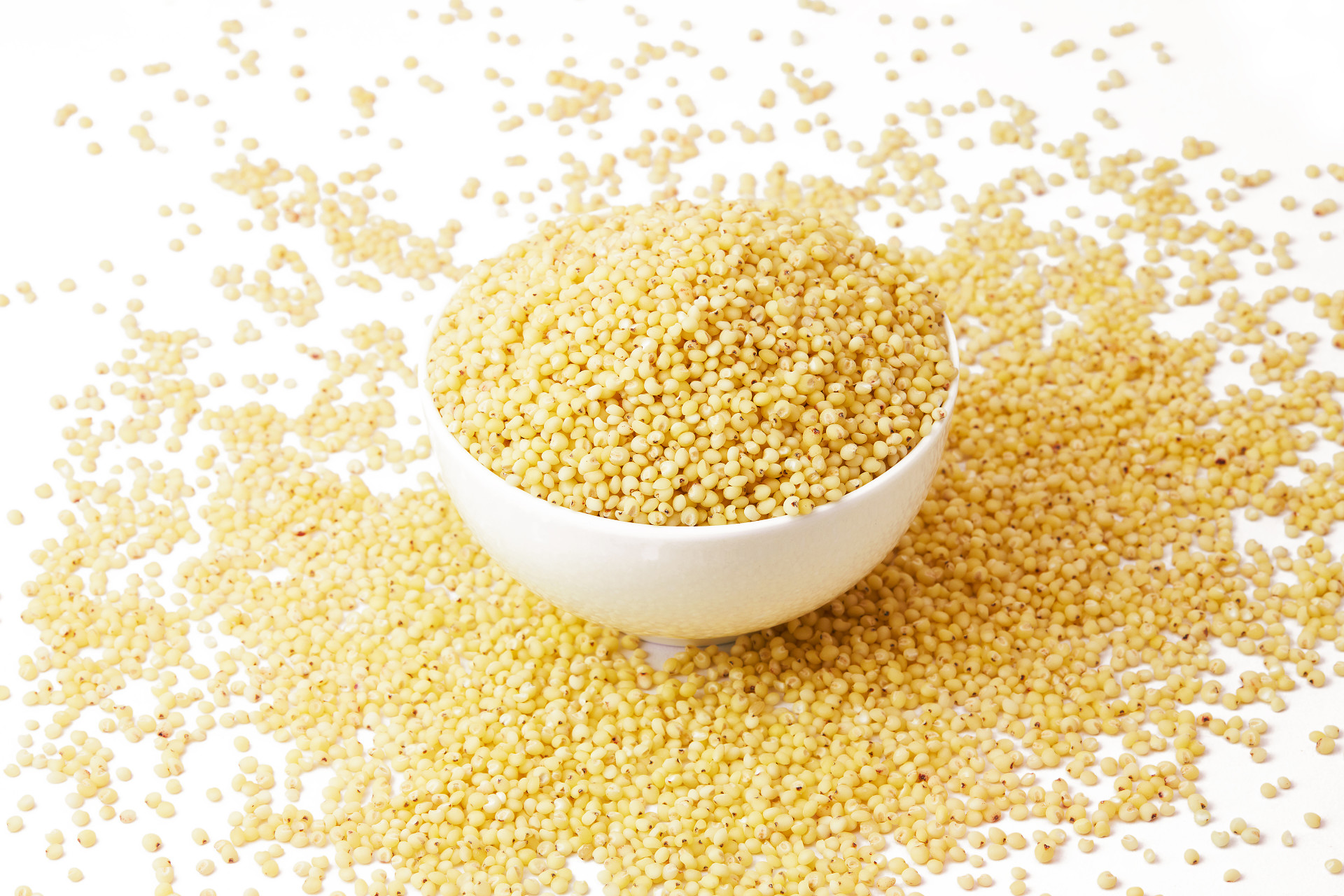 白底白碗高粱米一碗高粱米散落高粱米