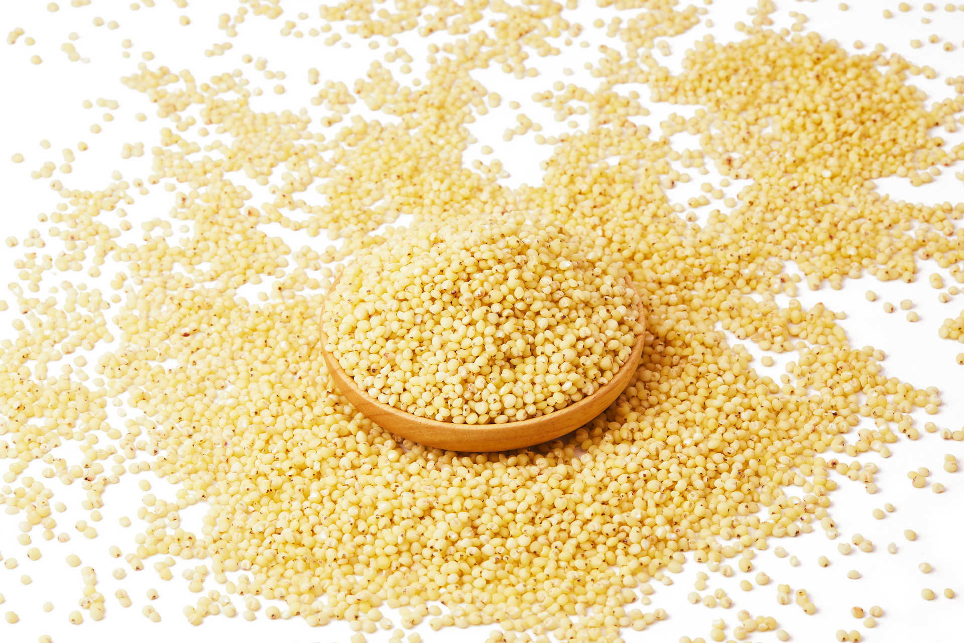 白底木盘高粱米一盘高粱米散落粮食散落高粱米