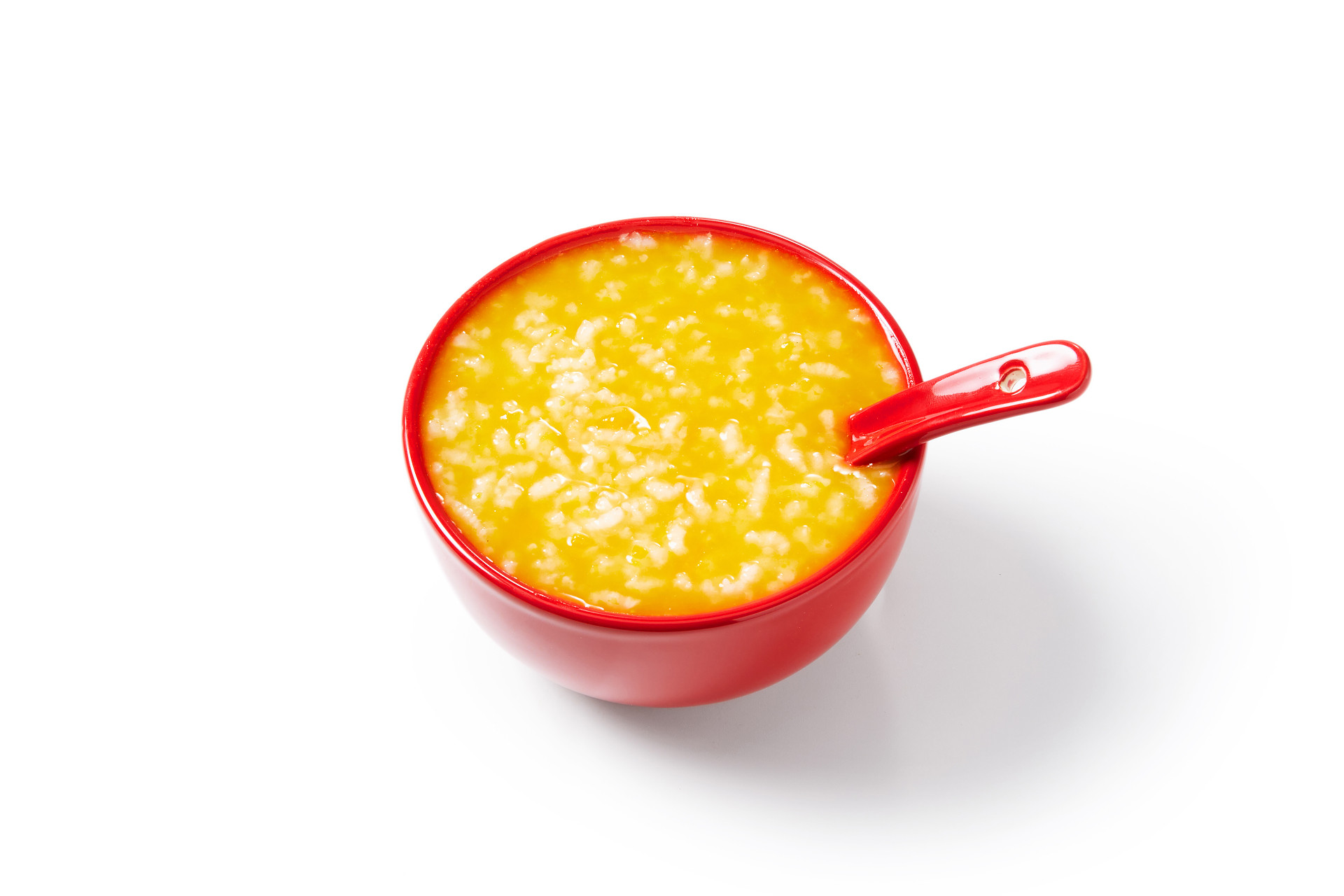 白底红碗勺子汤勺南瓜粥大米粥一碗米粥