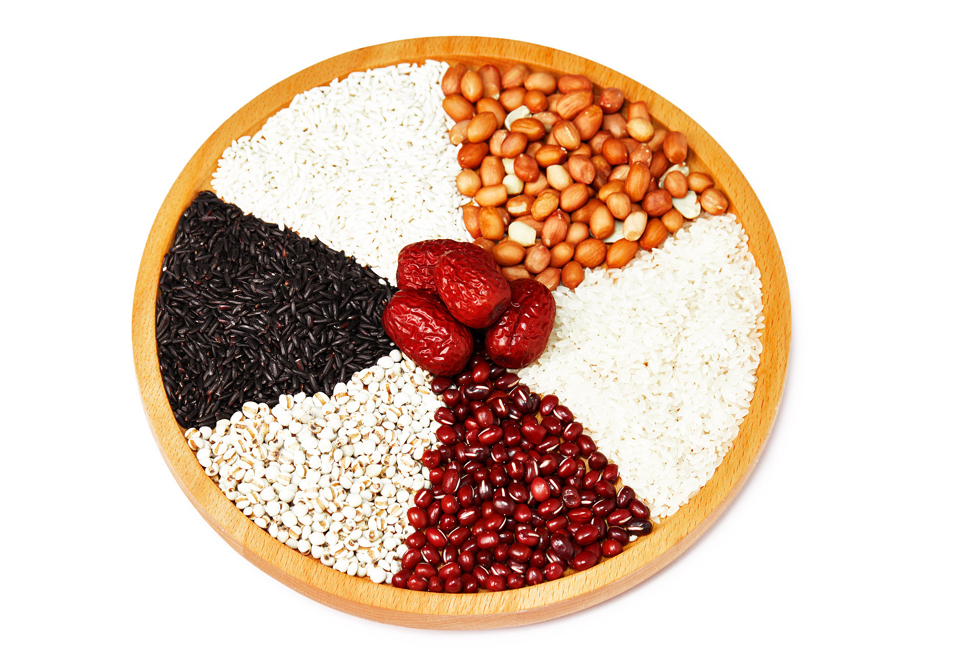 白底木盘粮食拼盘五谷拼盘红枣黑米花生腊八节