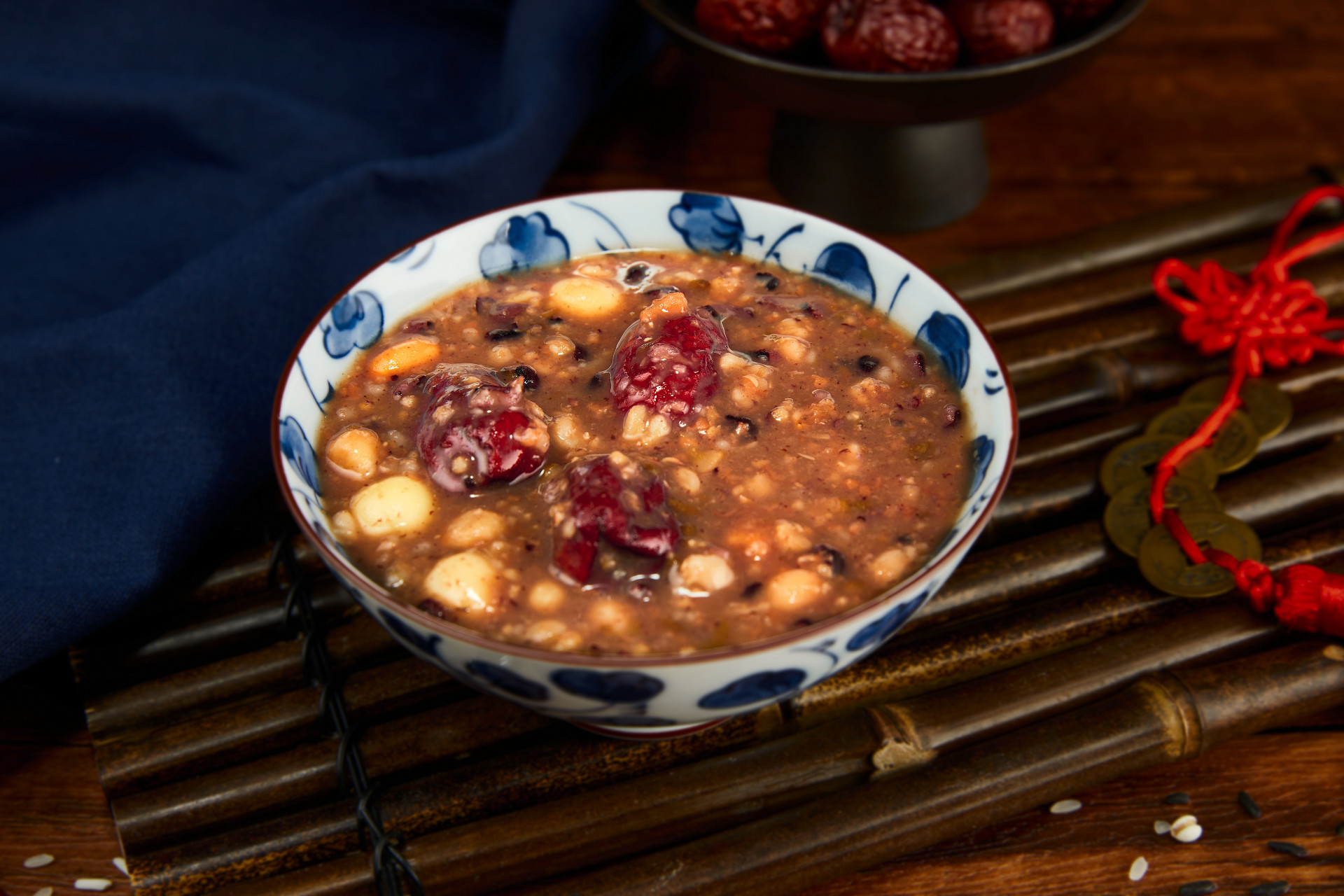 木纹瓷碗竹排腊八节腊八粥铜钱挂饰新春挂饰