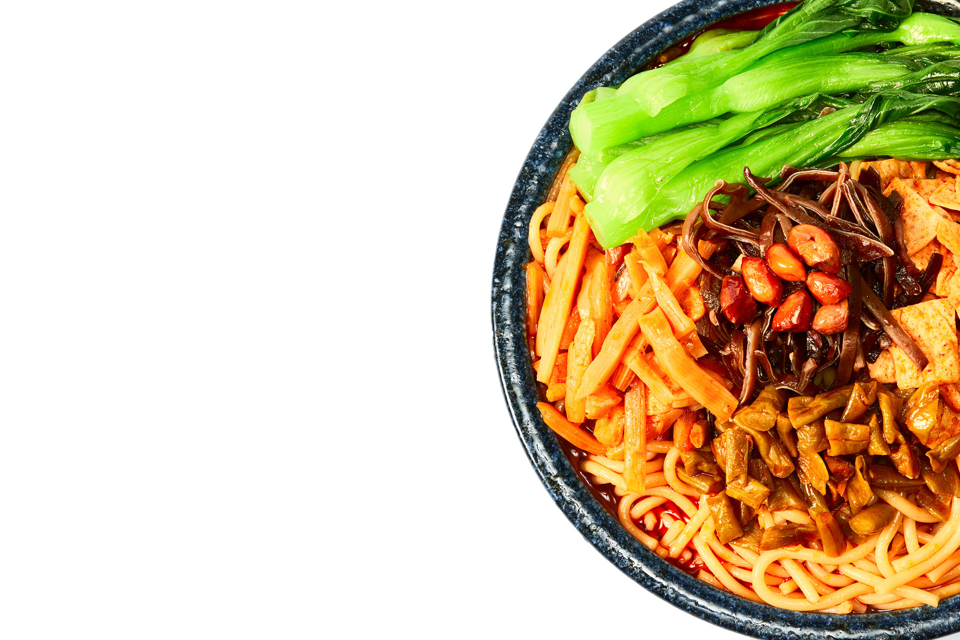 螺狮粉白底右侧螺蛳粉一侧螺蛳粉一碗螺蛳粉酸笋青菜美食