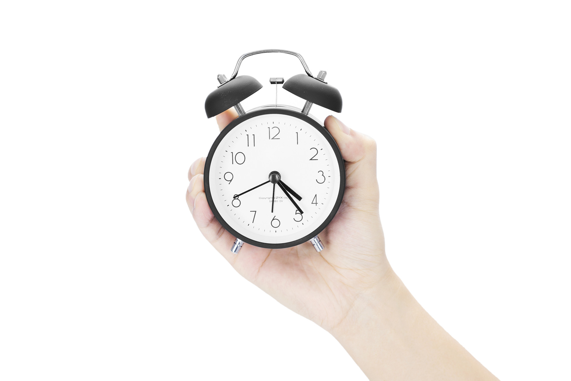 白底手势人物手势闹钟手拿闹钟钟表