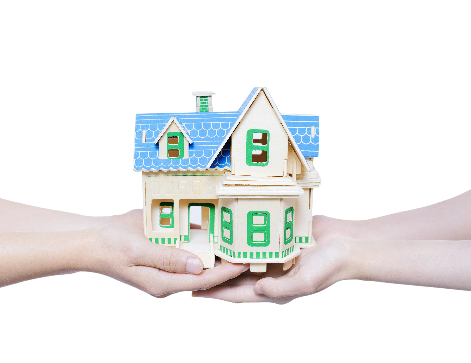 白底手势人物手势托起房子托着房子房产房子模型