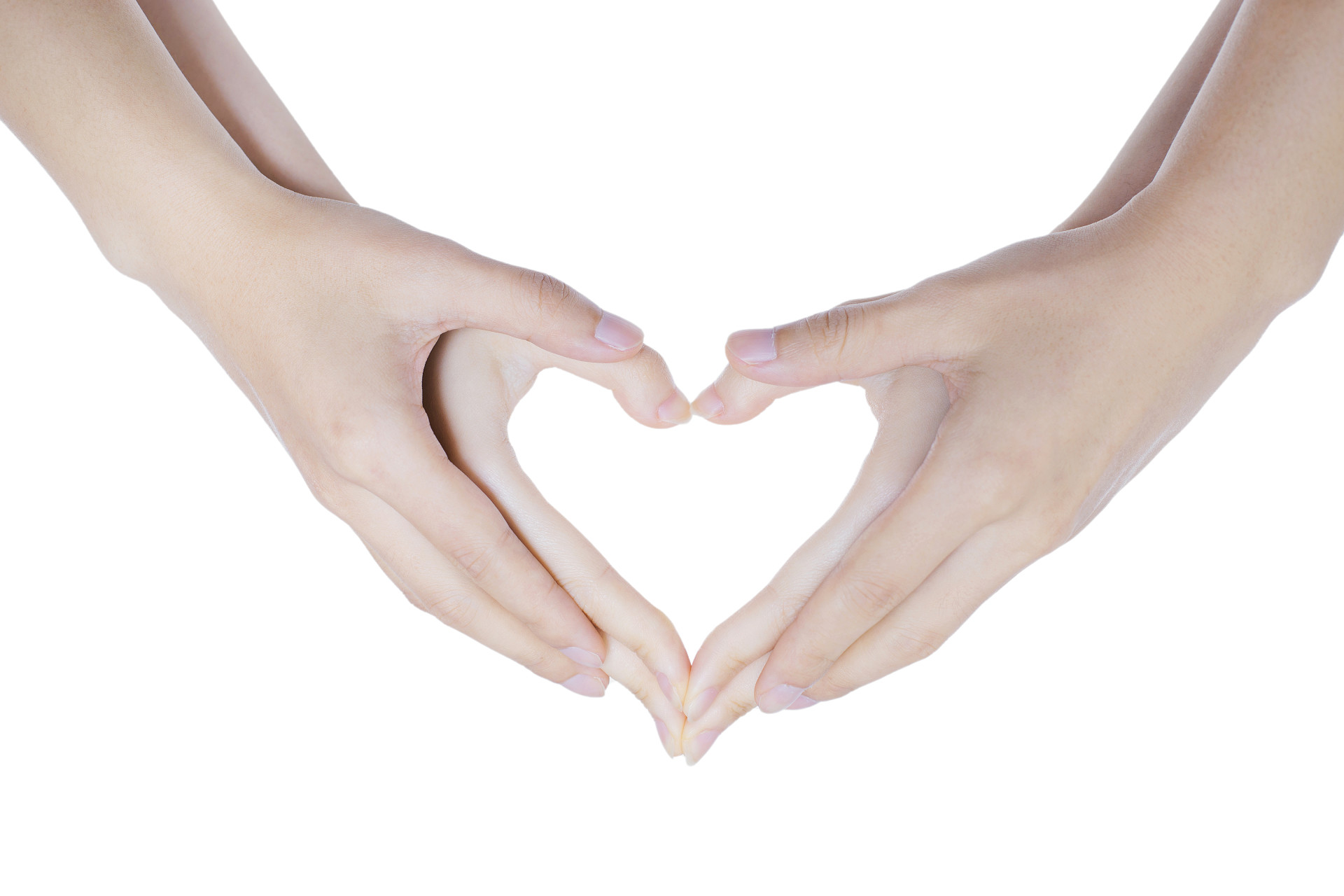 白底手势两个人比心心形爱心人物手势双手比心