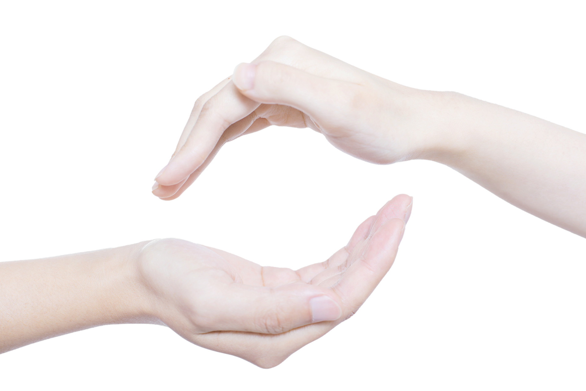 白底手势人物手势双手弯曲保护手势呵护手势