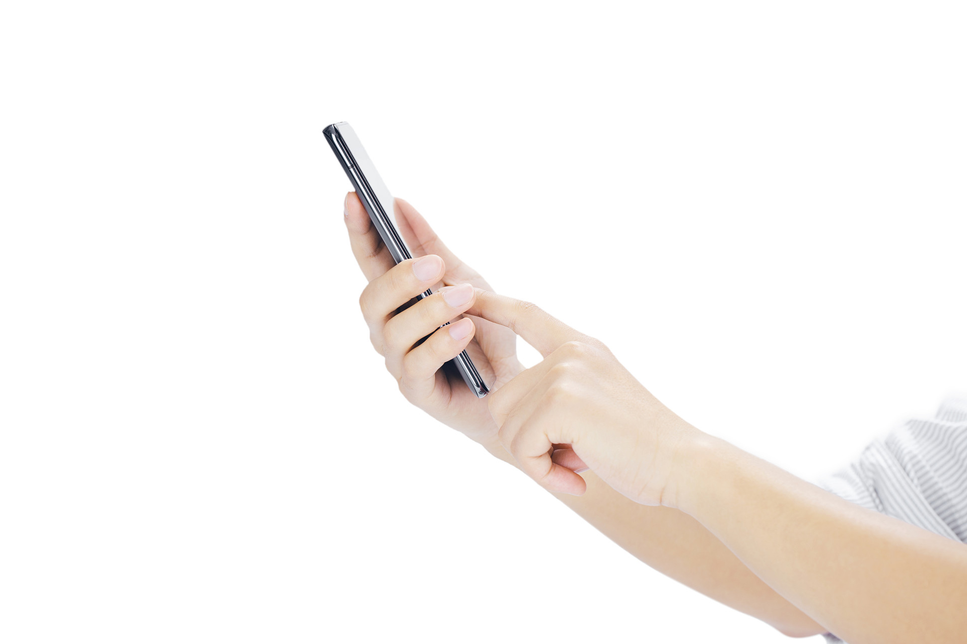 侧面角度白底手势人物手势单手玩手机看手机