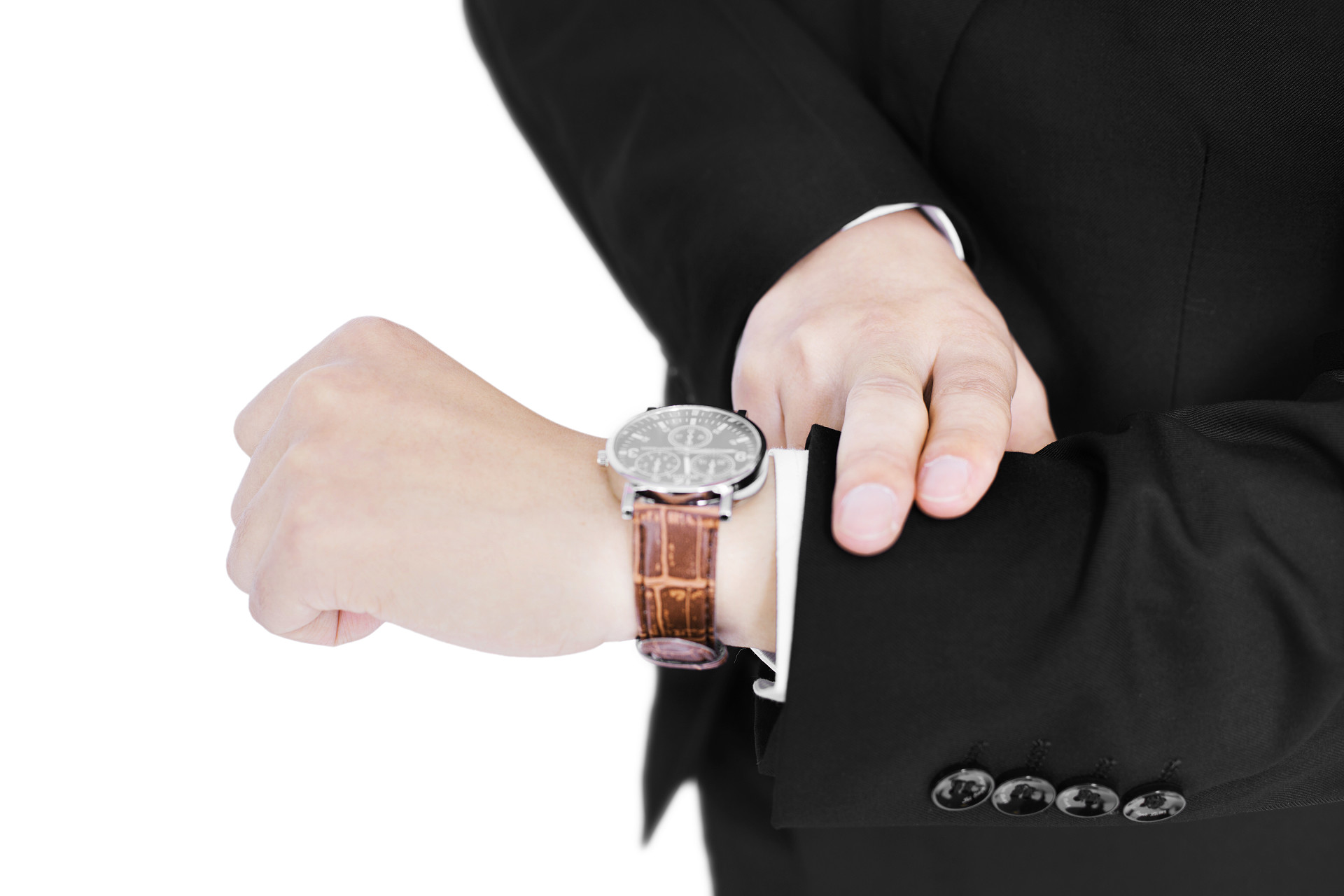 白底黑色西装职场商务人士人物手势看时间看手表
