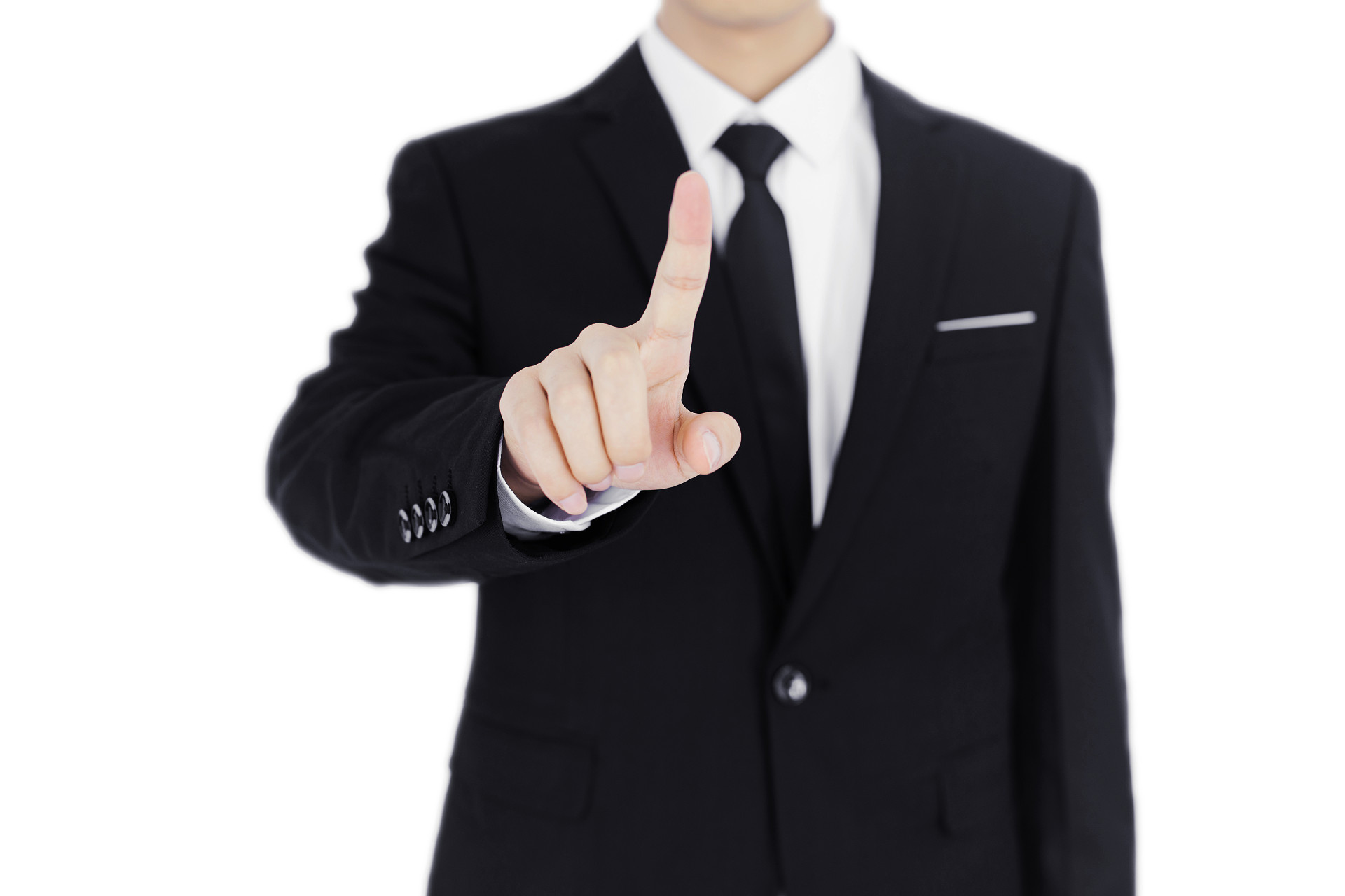 白底黑色西装职场商务人士人物手势伸手触摸伸手点击