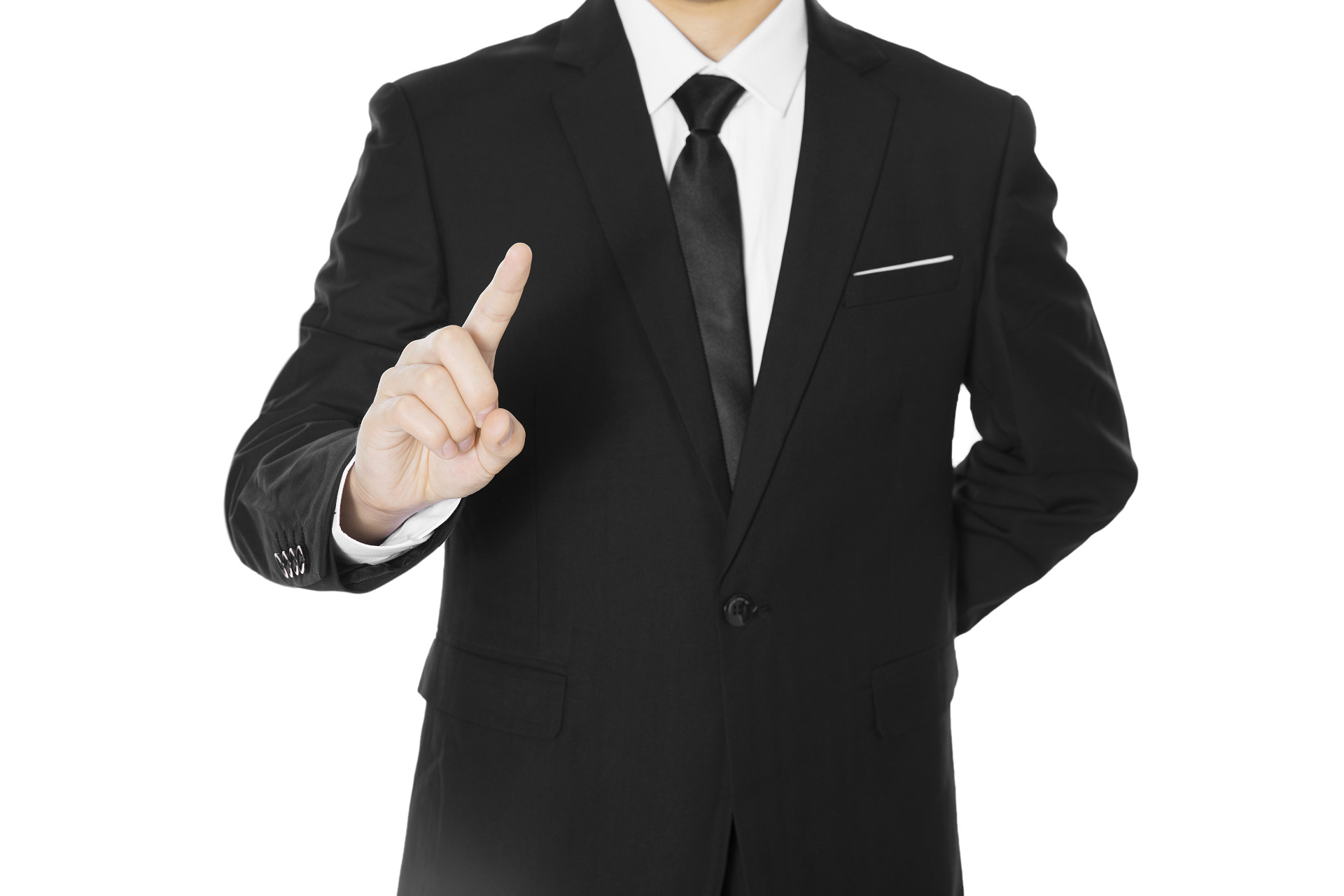 白底商务西装手势人物手势手背后伸出手指