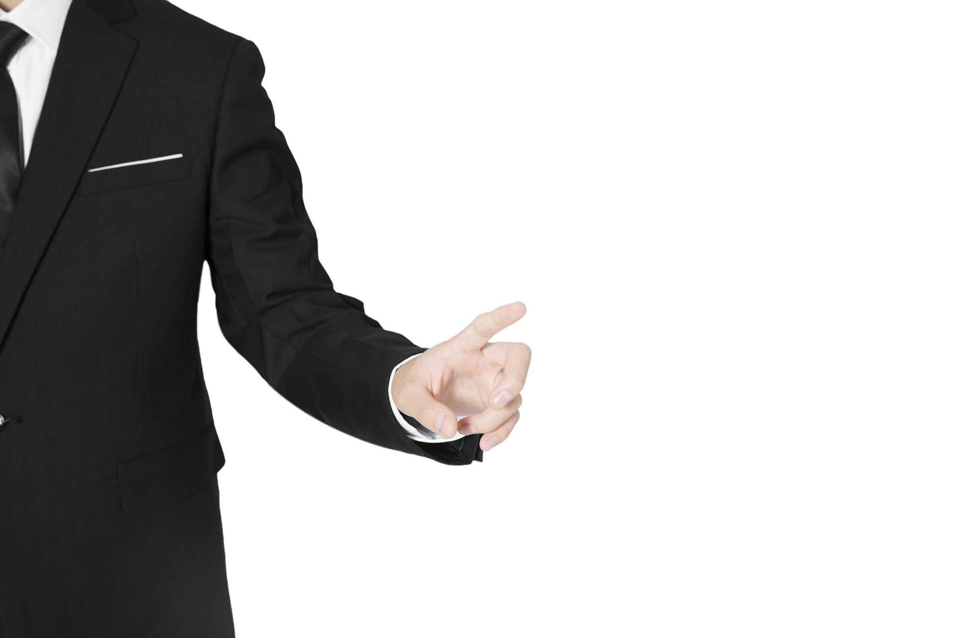 白底左侧人物商务西装手势人物手势手掌微握