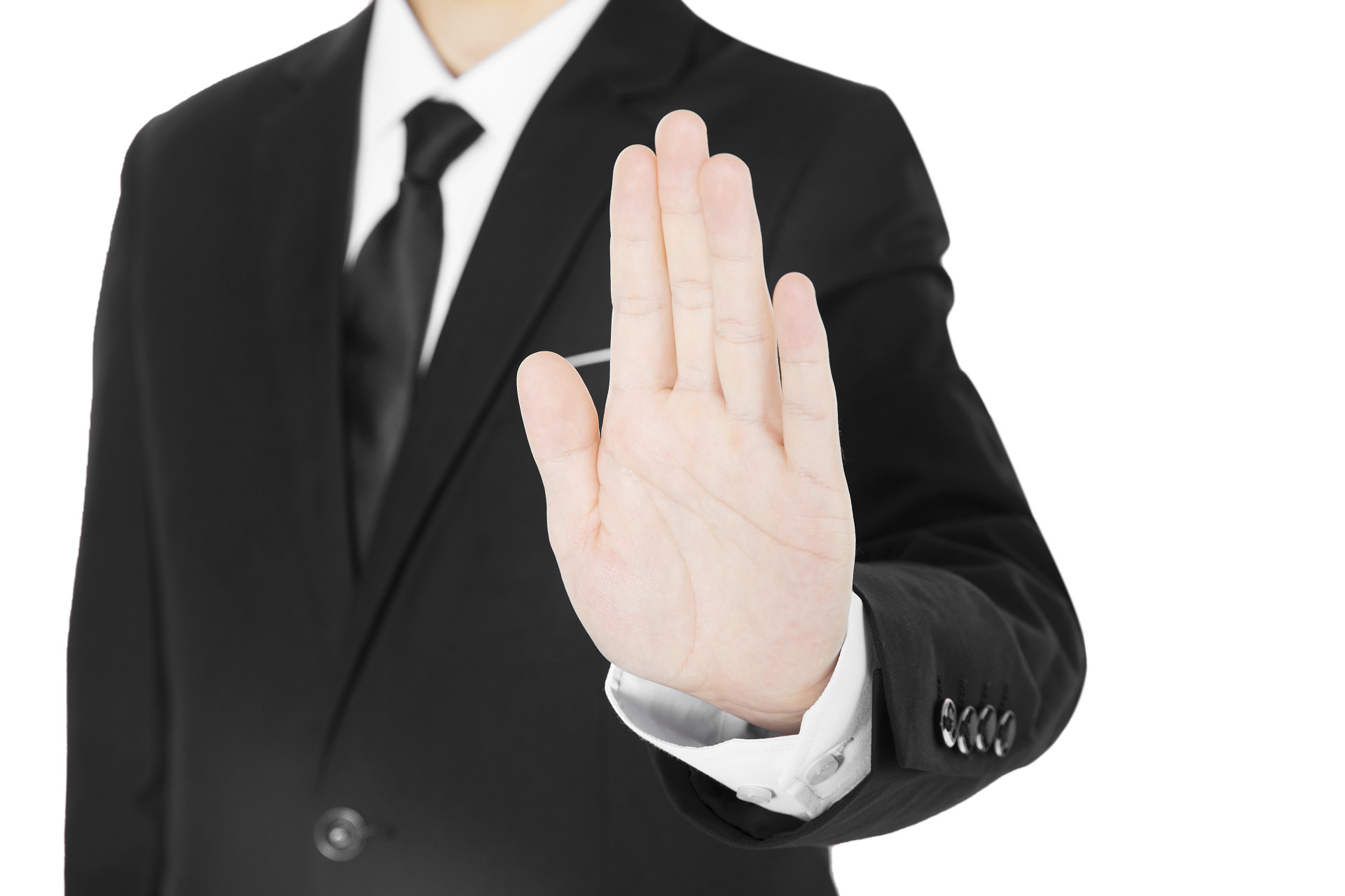 白底商务西装手势人物手势暂停手势阻止手势