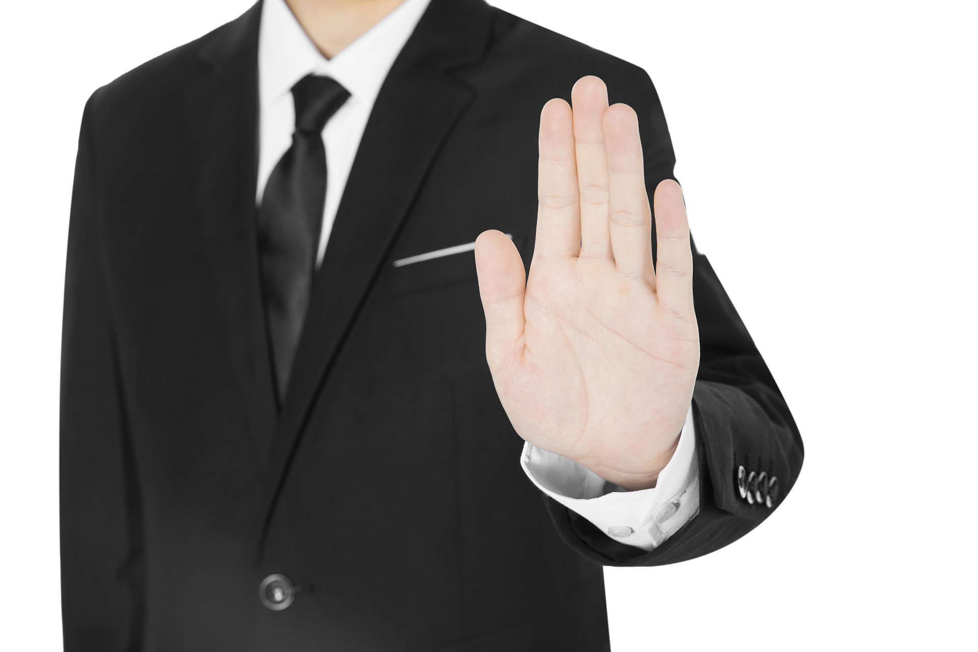 白底商务西装手势人物手势商务人士阻止手势