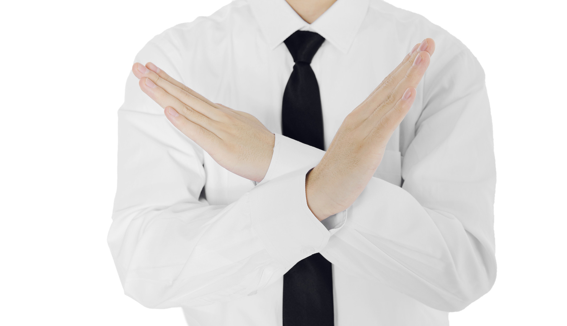 白底商务正装手势人物手势双手交叉暂停手势阻止手势