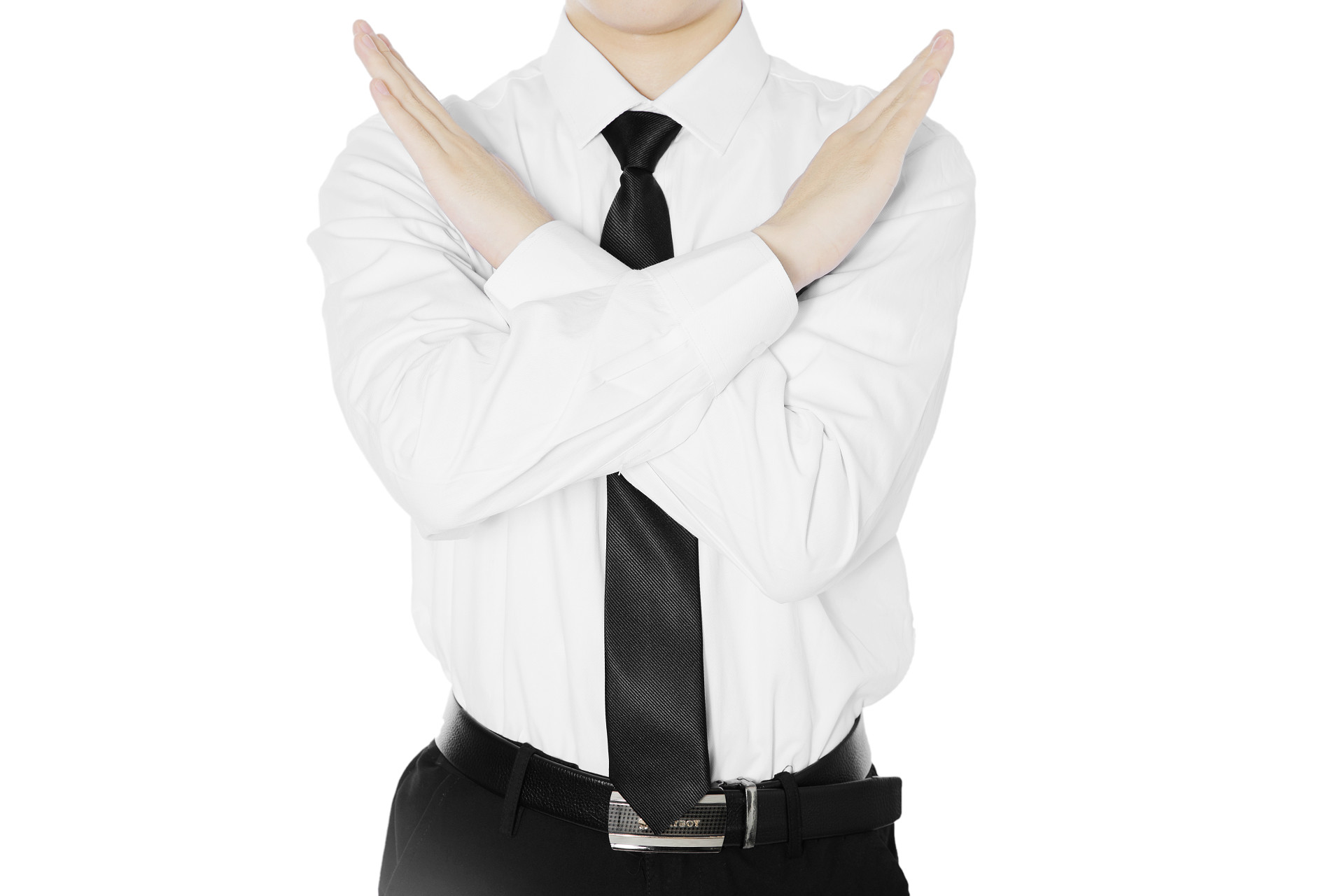 白底商务正装白衬衣手势人物手势双手交叉禁止手势