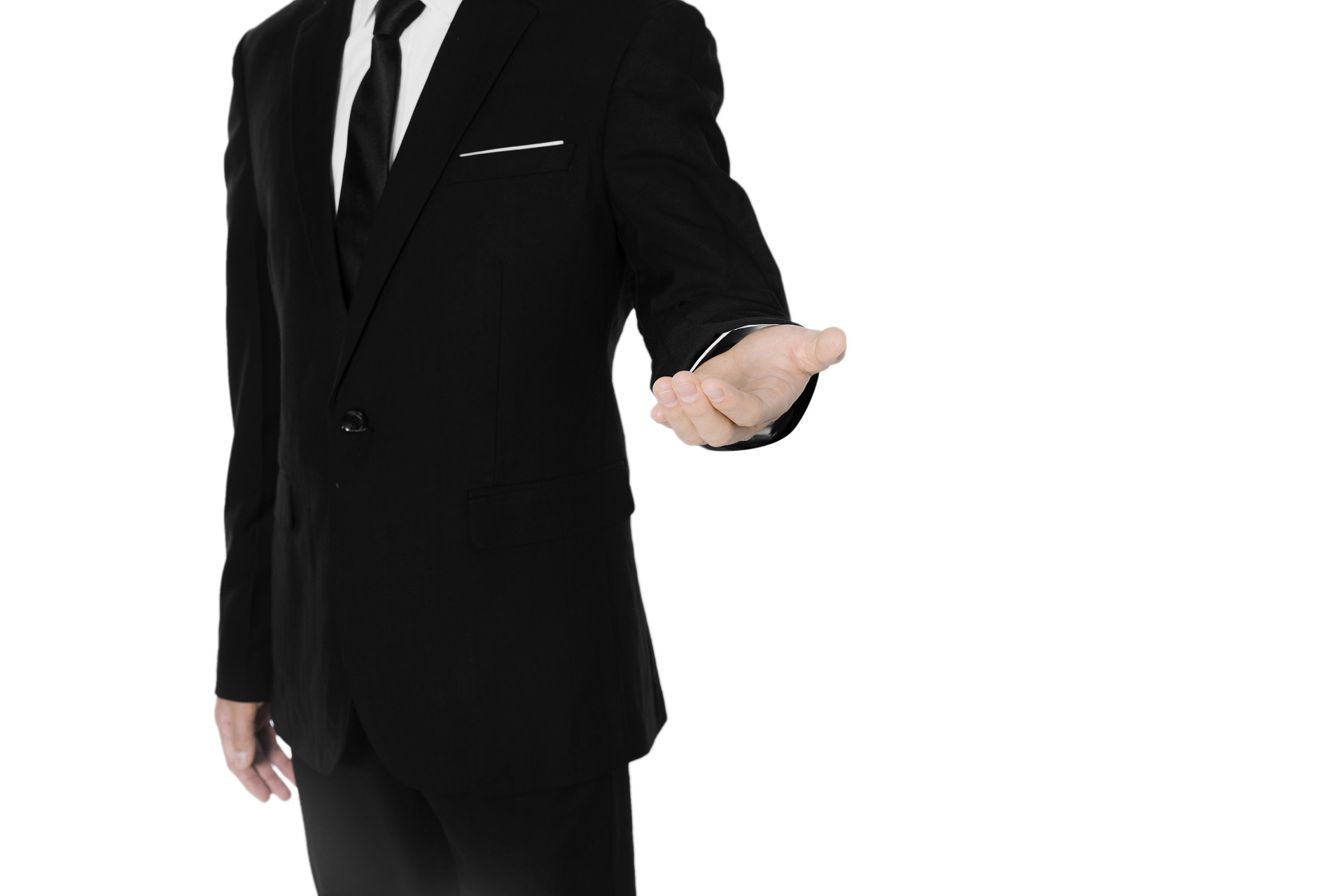 白底身体倾斜商务西装手势人物手势引路手势邀请手势