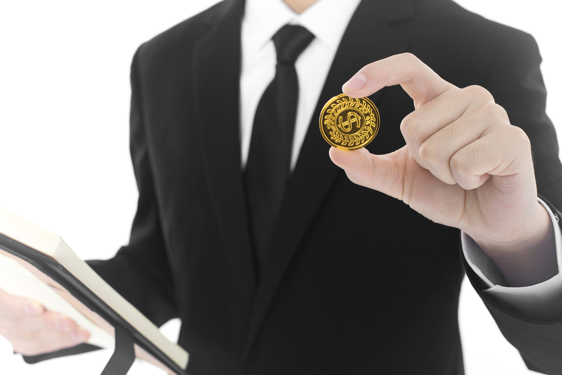 白底商务金融经济职场西装手势人物手势手捏硬币
