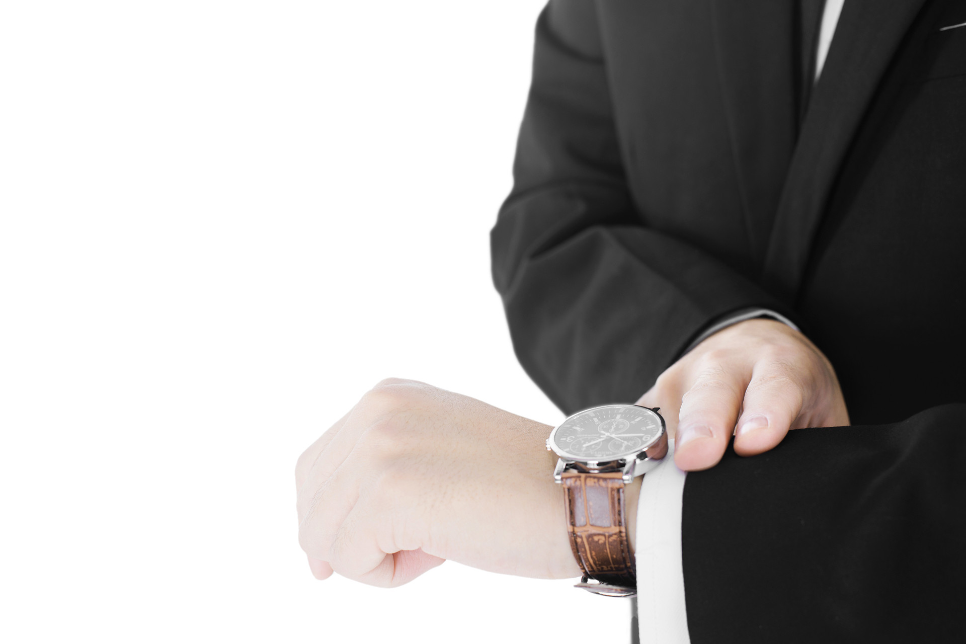 白底黑色西装职场商务人士人物手势看时间看手表