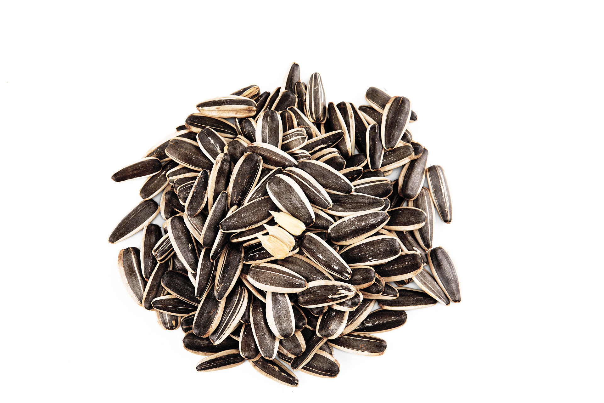 俯视图白底一堆瓜子散落瓜子剥开瓜子黑色瓜子坚果