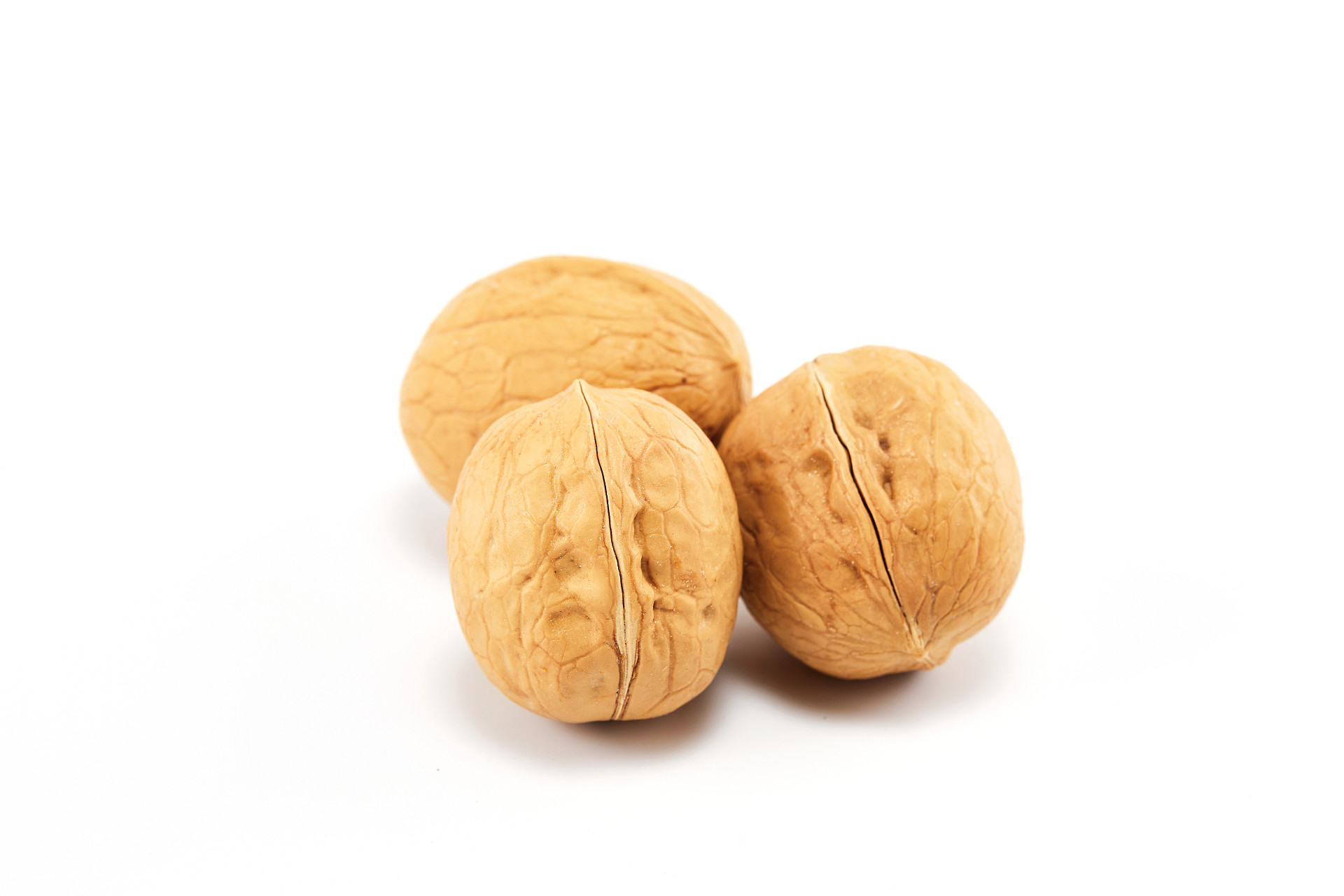 白底三颗核桃三颗坚果核桃坚果营养坚果