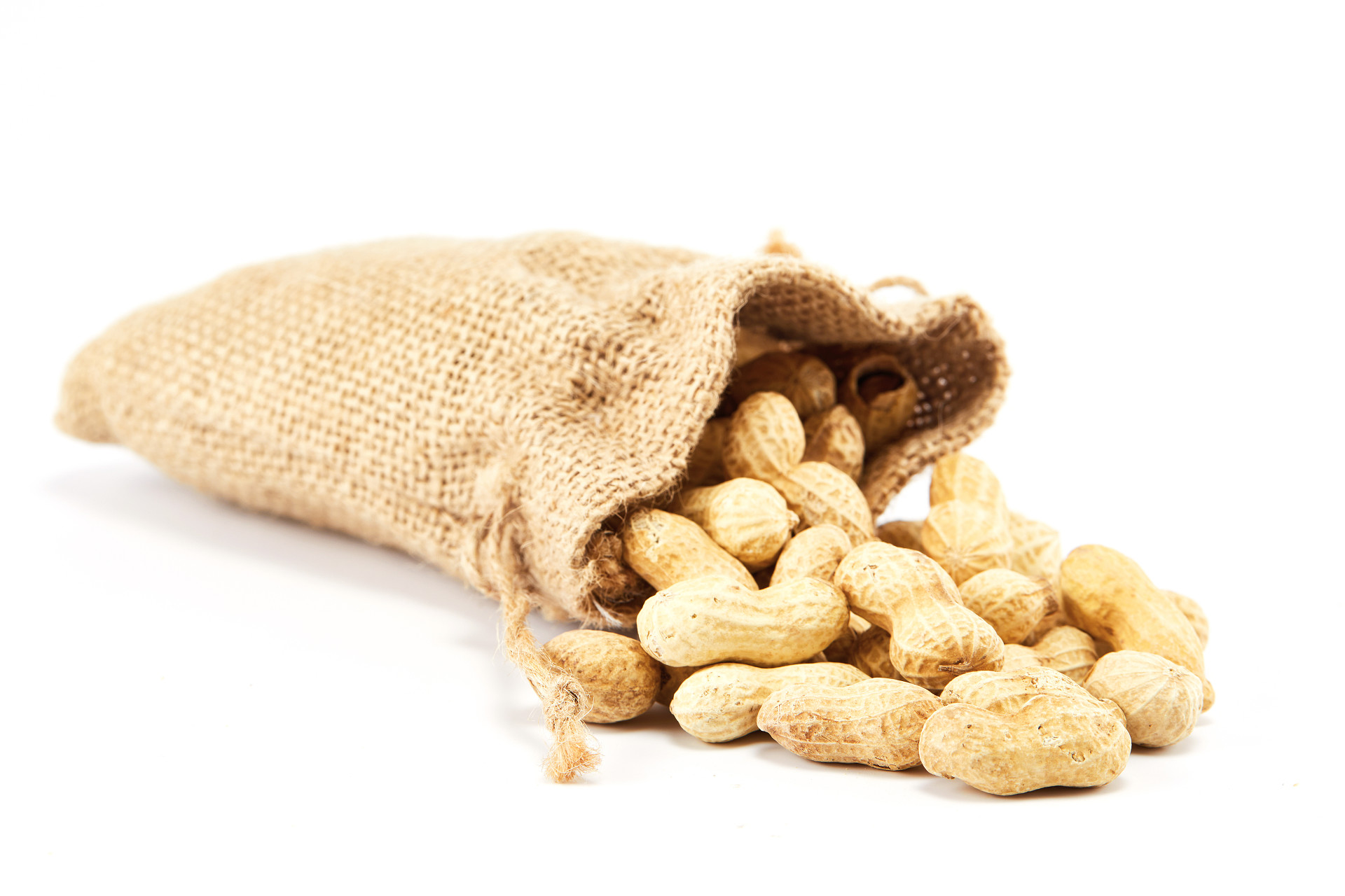 白底束口麻袋一袋花生一袋坚果散落花生