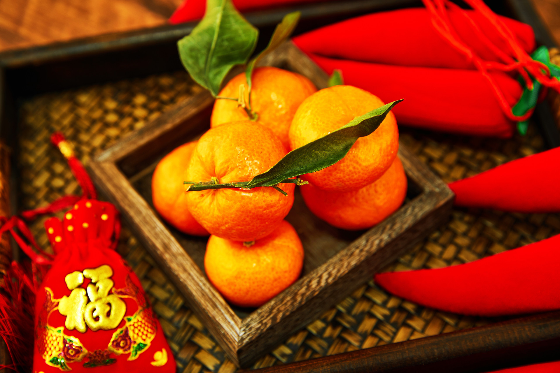 木托盘橘子小橘子几个小橘子新春装饰新年元素