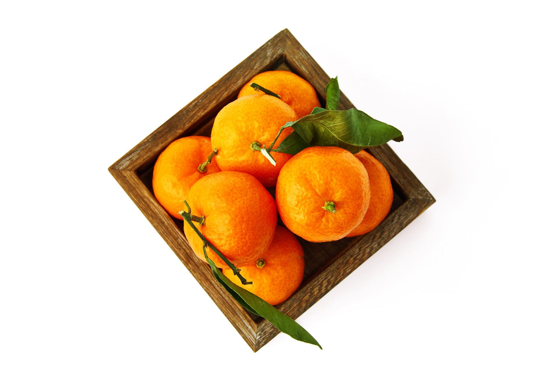 俯视图白底新鲜水果一盒小橘子木盒橘子小橘子